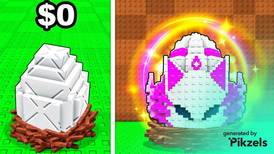 Block-style gaming egg shown in a simple version and a colorful glowing version.